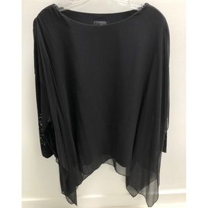 L7 BLACK KNIT TOP WITH OPENWORK & CHIFFON OVERLAY